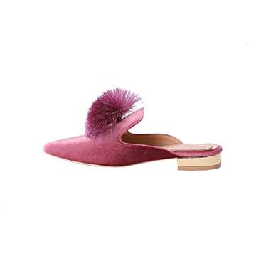Fericzot Mules for Women,Slip On Backless Loafers Flats Puff Pompom Pointed Toe Casual Shoes Slipper...