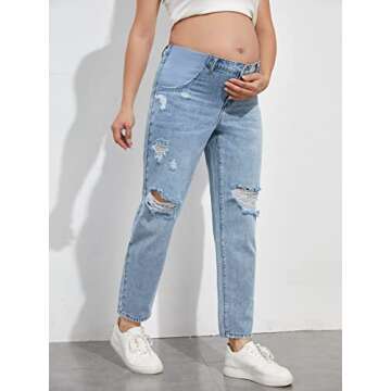 Stylish BEAUDRM Maternity Ripped Jeans in Light Wash