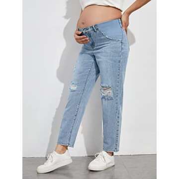 Stylish BEAUDRM Maternity Ripped Jeans in Light Wash