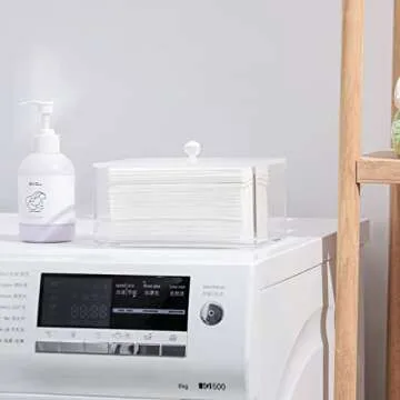 rejomiik Clear Dryer Sheet Holder Thick Acrylic Dryer Sheet Dispenser Container with Lid for Fabric Softener Sheets, Dryer Balls, Laundry pods, Clothes Pins, Laundry Room