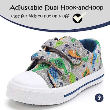 K KomForme Toddler Boys & Girls Canvas Sneakers - Cartoon Dual Hook and Loop, Size 9