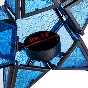 Glass Star Lantern Hanging Ornaments - Tea Light Lantern Window Hangings Living Room Patio Balcony Decoration Vintage, Blue + Purple