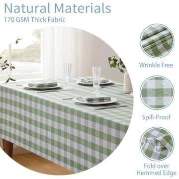 Veblandy Waterproof Gingham Tablecloth 60x120 Inch