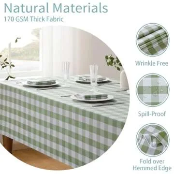 Veblandy Waterproof Gingham Tablecloth 60x120 Inch