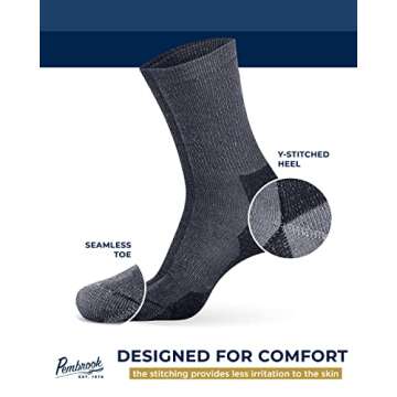 Pembrook Merino Wool Socks for Men & Merino Wool Socks for Women | Merino Wool Sock Pack 4 Pairs