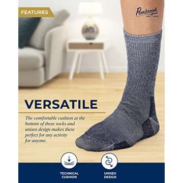 Pembrook Merino Wool Socks for Men & Merino Wool Socks for Women | Merino Wool Sock Pack 4 Pairs
