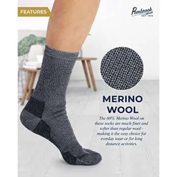 Pembrook Merino Wool Socks for Men & Merino Wool Socks for Women | Merino Wool Sock Pack 4 Pairs