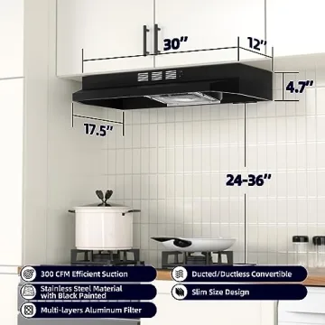 FIREGAS 30" Convertible Range Hood & Exhaust Fan