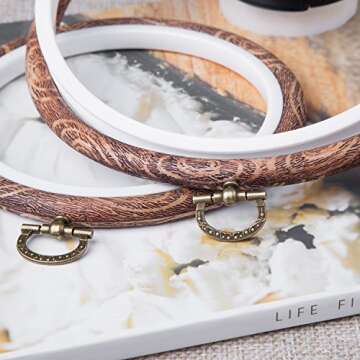 joybest 4 Pcs Embroidery Hoops Set Cross Stitch Hoop Ring Imitated Wood Display Frame-Circle and Oval Hand Embroidery Kits for Art Craft Sewing (Imitated wood)