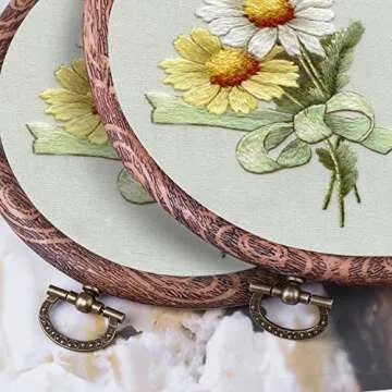 joybest 4 Pcs Embroidery Hoops Set Cross Stitch Hoop Ring Imitated Wood Display Frame-Circle and Oval Hand Embroidery Kits for Art Craft Sewing (Imitated wood)