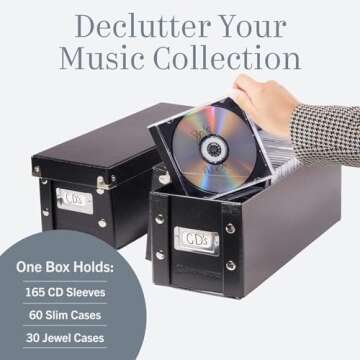Snap-N-Store CD Storage Box - 2 Pack - Durable 5.1 x 5.1 x 13.2 Inch Disc Holders with Lids to Store up to 165 Discs - Black