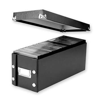 Snap-N-Store CD Storage Box - 2 Pack - Durable 5.1 x 5.1 x 13.2 Inch Disc Holders with Lids to Store up to 165 Discs - Black