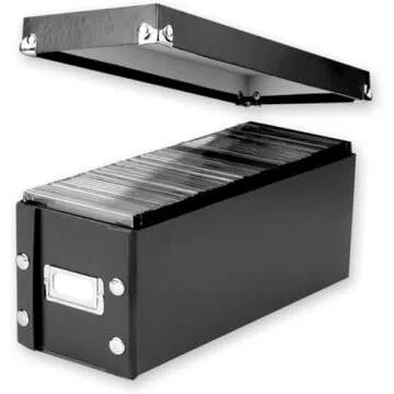 Snap-N-Store CD Storage Box - 2 Pack - Durable 5.1 x 5.1 x 13.2 Inch Disc Holders with Lids to Store up to 165 Discs - Black