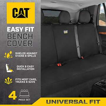 Cat® Flexfit™ Seat Cover for Cars Trucks SUV, Zipper Split Rear Bench Protector with Durable Canv...