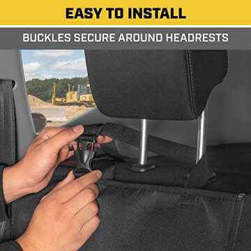 Cat® Flexfit™ Seat Cover for Cars Trucks SUV, Zipper Split Rear Bench Protector with Durable Canvas Material, Interior Cover in Black