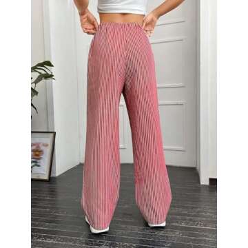 OYOANGLE Women's Straight Wide Leg Trousers Striped Print Letter Patched Detail High Waist Y2K Fashi...