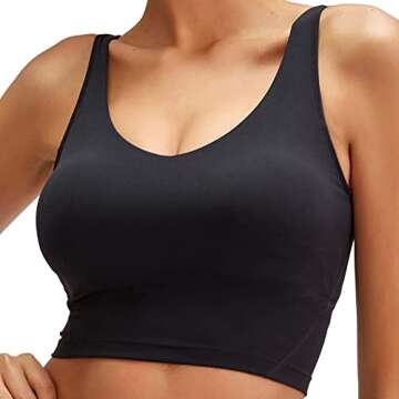 Natural Feelings Sports Bra for Women Padded Longline Workout Running Yoga Bra Medium Support Crop Tank Tops Black