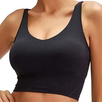 Natural Feelings Sports Bra for Women Padded Longline Workout Running Yoga Bra Medium Support Crop Tank Tops Black