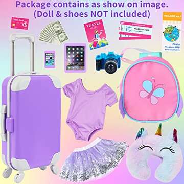 Ecore Fun 23 PCS 18 Inch Girl Doll Accessories Suitcase Travel Luggage Play Set Included Travel Carr...