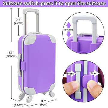 Ecore Fun 23 PCS 18 Inch Girl Doll Accessories Suitcase Travel Luggage Play Set Included Travel Carrier Clothes Backpack Camera Phone Travel Pillow Passport Tickets Cashes Credit Card Map