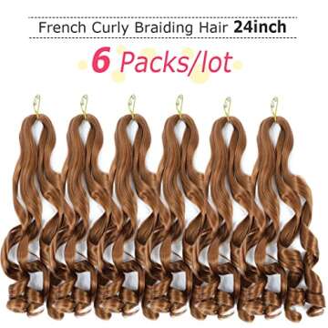 WIPPORYA Pre Stretched French Curly Braiding Hair 24 Inch 6Pcs Loose Wave Bouncy Braiding Hair Pre Stretched 100g/pack Yaki Curly Hair for Black Women Hair Extensions (#30)