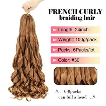 WIPPORYA Pre Stretched French Curly Braiding Hair 24 Inch 6Pcs Loose Wave Bouncy Braiding Hair Pre Stretched 100g/pack Yaki Curly Hair for Black Women Hair Extensions (#30)