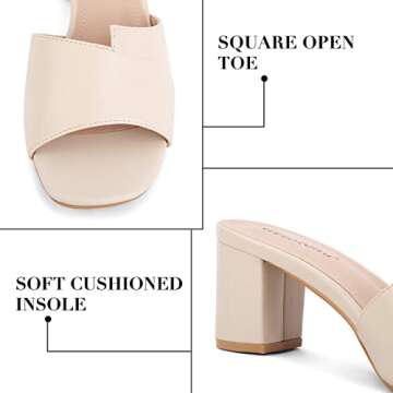 Greatonu Women Open Toe Sandal with Block Heel Slide Slipper Slip On Mule Dress Shoes Beige Size 8