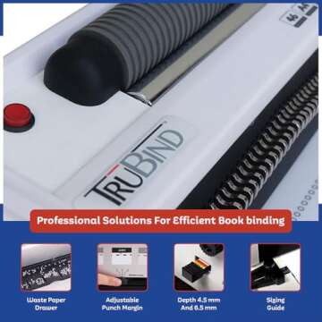 TruBind Coil Binding Machine with Electric Coil Inserter and Adjustable Side Margin | 20 Sheet Punch Capacity | Bind up to 440 Sheets | 46 Fully Disengageable Dies | 4:1 Pitch | 2-Year Warranty