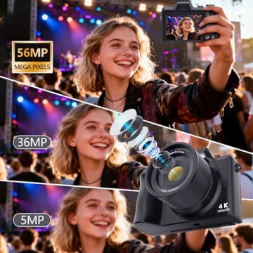 4K Digital Camera for Photography & Video, 56MP Vlogging Camera with 3" 180° Flip Screen, 16X Zoom ...