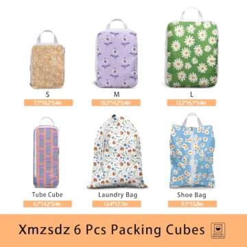 6 Pcs Compression Packing Cubes for Travel Suitcases, Waterproof Luggage Organizer Bags Set, Washabl...