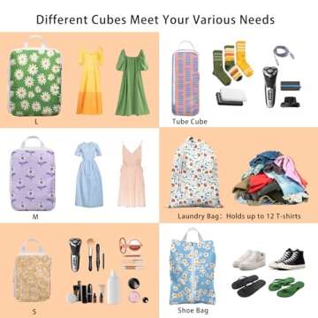 6 Pcs Compression Packing Cubes for Travel Suitcases, Waterproof Luggage Organizer Bags Set, Washable Packaging Cubes for Women Backpack Travel Perfect for Carry-Ons and Storage