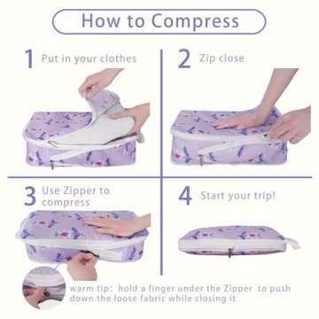 6 Pcs Compression Packing Cubes for Travel Suitcases, Waterproof Luggage Organizer Bags Set, Washable Packaging Cubes for Women Backpack Travel Perfect for Carry-Ons and Storage