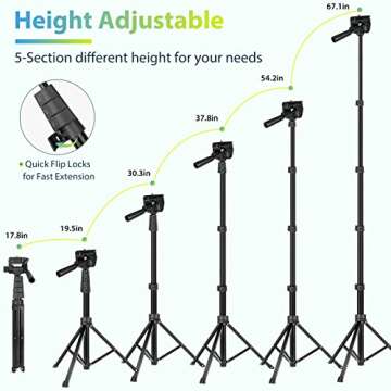 Aureday 67” Phone Tripod, Detachable and Extendable Selfie Stick Tripod for iPhone/Android Smartphone/Camera/GoPro, Portable Cell Phone Tripod with 360-Degree Rotatable Pan Head (XX-67KCWBZBK)