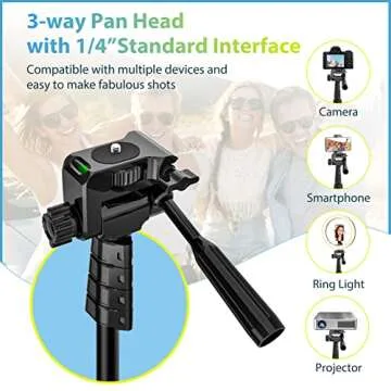 Aureday 67” Phone Tripod, Detachable and Extendable Selfie Stick Tripod for iPhone/Android Smartphone/Camera/GoPro, Portable Cell Phone Tripod with 360-Degree Rotatable Pan Head (XX-67KCWBZBK)