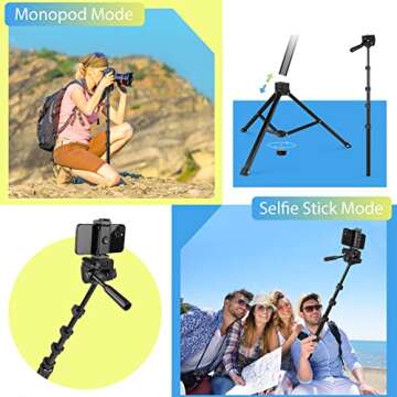 Aureday 67” Phone Tripod, Detachable and Extendable Selfie Stick Tripod for iPhone/Android Smartphone/Camera/GoPro, Portable Cell Phone Tripod with 360-Degree Rotatable Pan Head (XX-67KCWBZBK)