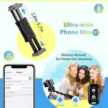 Aureday 67” Phone Tripod, Detachable and Extendable Selfie Stick Tripod for iPhone/Android Smartphone/Camera/GoPro, Portable Cell Phone Tripod with 360-Degree Rotatable Pan Head (XX-67KCWBZBK)