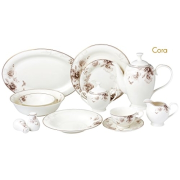 Lorren Home Trends Cora-57 57 Piece Dinnerware Set for 8 - Bone China, Multicolor