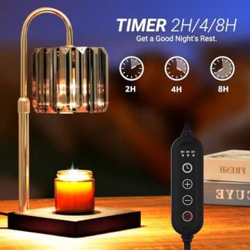 Yuichoy Candle Warmer Lamp with Timer, Dimmable Electric Candle Wamer Adjustable Height, Glass Modern Candle Melter Lamp, Black, Elegant Home Decor