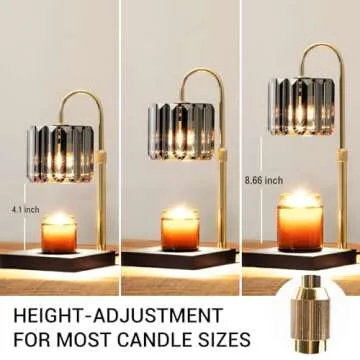 Yuichoy Candle Warmer Lamp with Timer, Dimmable Electric Candle Wamer Adjustable Height, Glass Modern Candle Melter Lamp, Black, Elegant Home Decor