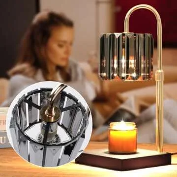 Yuichoy Candle Warmer Lamp with Timer, Dimmable Electric Candle Wamer Adjustable Height, Glass Modern Candle Melter Lamp, Black, Elegant Home Decor