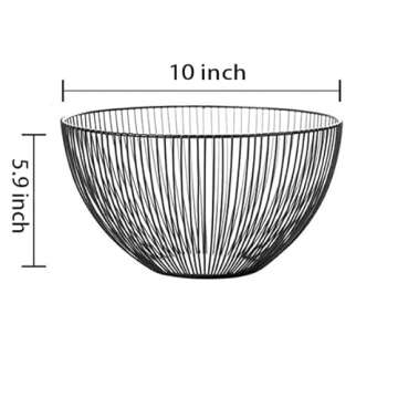 Cq acrylic Metal Wire Fruit Basket,Large Round Storage Baskets for Bread,Metal Wire Bread Fruit Bowl Vegetable Stand Holder for Snacks,Modern Fruit Bowl Decorate Kitchen Counter,Black