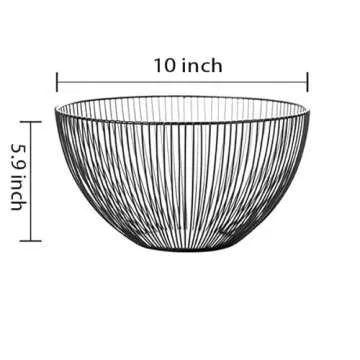 Cq acrylic Metal Wire Fruit Basket,Large Round Storage Baskets for Bread,Metal Wire Bread Fruit Bowl Vegetable Stand Holder for Snacks,Modern Fruit Bowl Decorate Kitchen Counter,Black