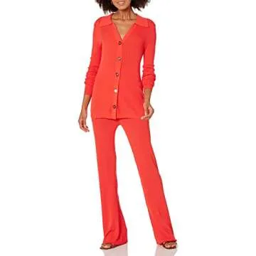 The Drop Constance Rib Button-Down Sweater, Fire Orange