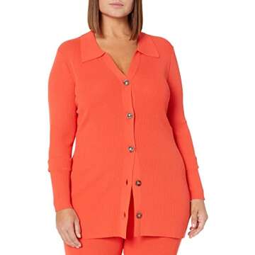 The Drop Constance Rib Button-Down Sweater, Fire Orange