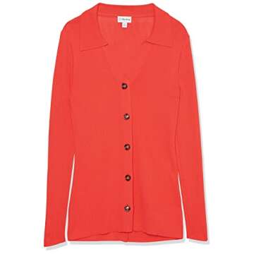 The Drop Constance Rib Button-Down Sweater, Fire Orange