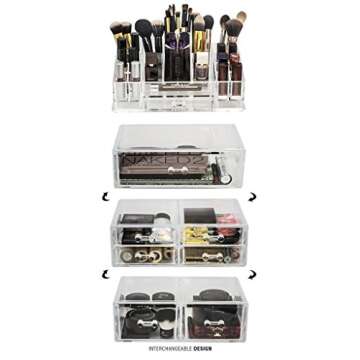 Sorbus Acrylic Cosmetics Makeup and Jewelry Storage Case Display Sets – Interlocking Drawers to Create Your Own Specially Designed Makeup Counter – Stackable and Interchangeable (Clear)