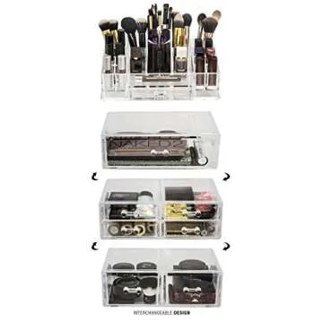 Sorbus Acrylic Cosmetics Makeup and Jewelry Storage Case Display Sets – Interlocking Drawers to Create Your Own Specially Designed Makeup Counter – Stackable and Interchangeable (Clear)