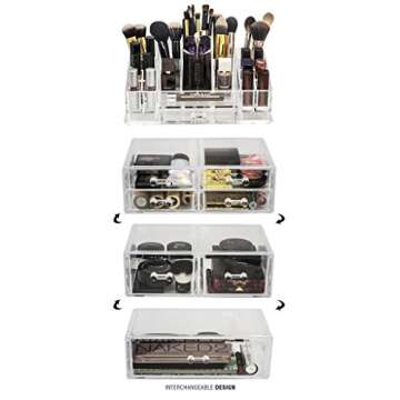 Sorbus Acrylic Cosmetics Makeup and Jewelry Storage Case Display Sets – Interlocking Drawers to Create Your Own Specially Designed Makeup Counter – Stackable and Interchangeable (Clear)