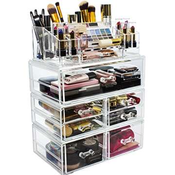 Sorbus Acrylic Cosmetics Makeup and Jewelry Storage Case Display Sets – Interlocking Drawers to Create Your Own Specially Designed Makeup Counter – Stackable and Interchangeable (Clear)