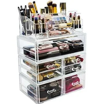 Sorbus Acrylic Cosmetics Makeup and Jewelry Storage Case Display Sets – Interlocking Drawers to Create Your Own Specially Designed Makeup Counter – Stackable and Interchangeable (Clear)